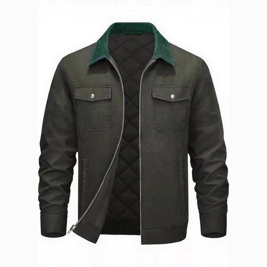 Men's Casual Cotton Padded Coat | Loose Fit, Solid Color, Polo Collar Warm Jacket