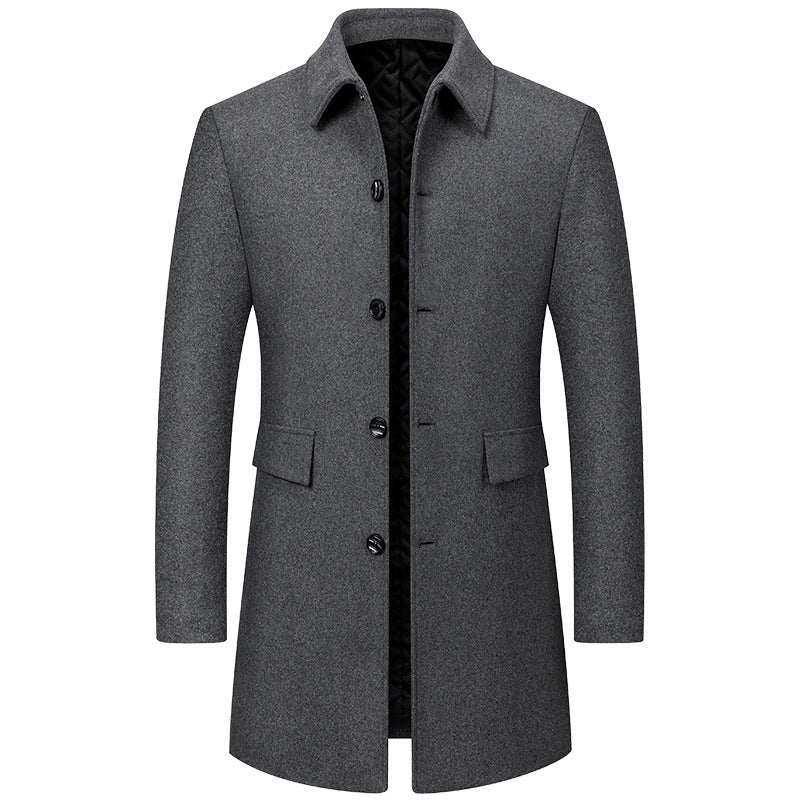 Men's New Mid-Length Woolen Coat | Lapel Collar Casual Winter Jacket