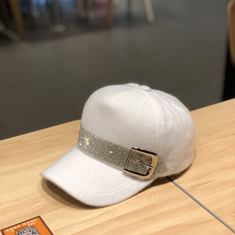 Korean Fashion Winter Warm All-Matching Diamond Baseball Cap