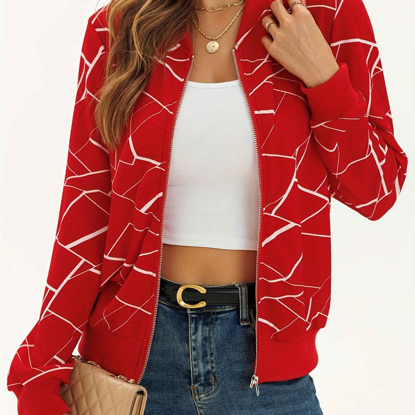 Women's Elegant Print Zip-Up Jacket