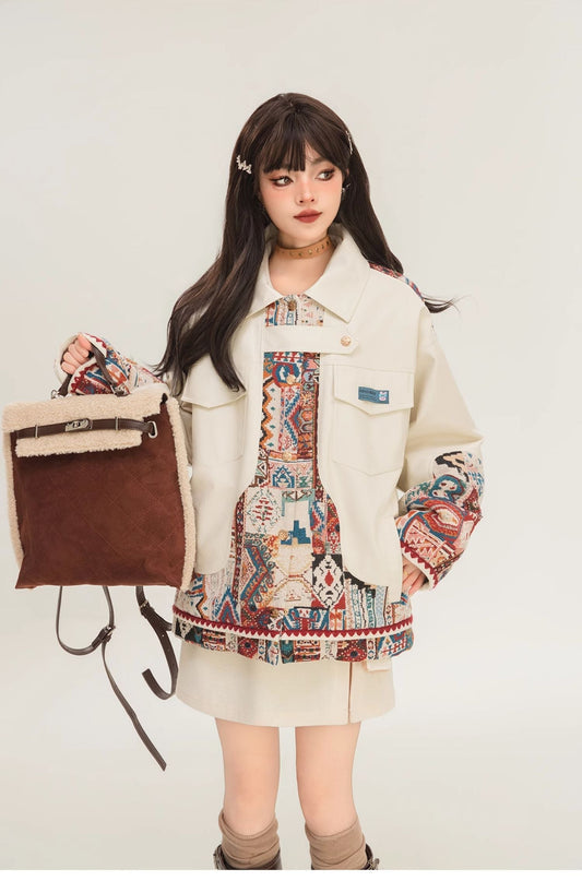 Women's Jacquard Panel Biker Jacket