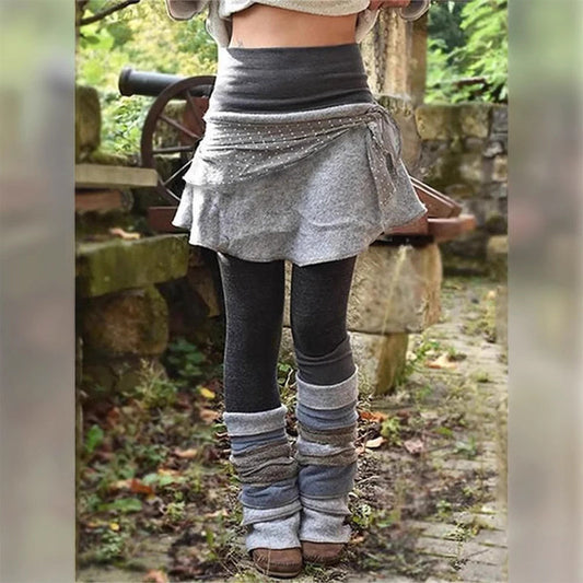 Retro Style Color Block Skort with Attached Leggings