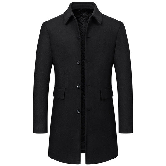 Men's New Mid-Length Woolen Coat | Lapel Collar Casual Winter Jacket