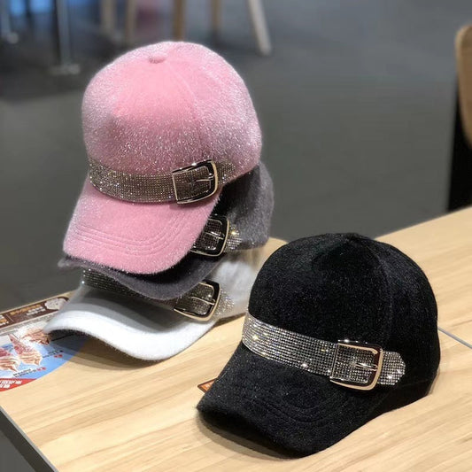 Korean Fashion Winter Warm All-Matching Diamond Baseball Cap
