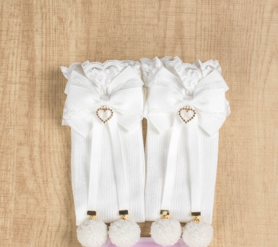 Cute Fluffy Pompom Bow Winter Crew Socks