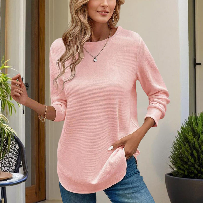 Women's Elegant Solid Color Crewneck Pullover Sweatshirt