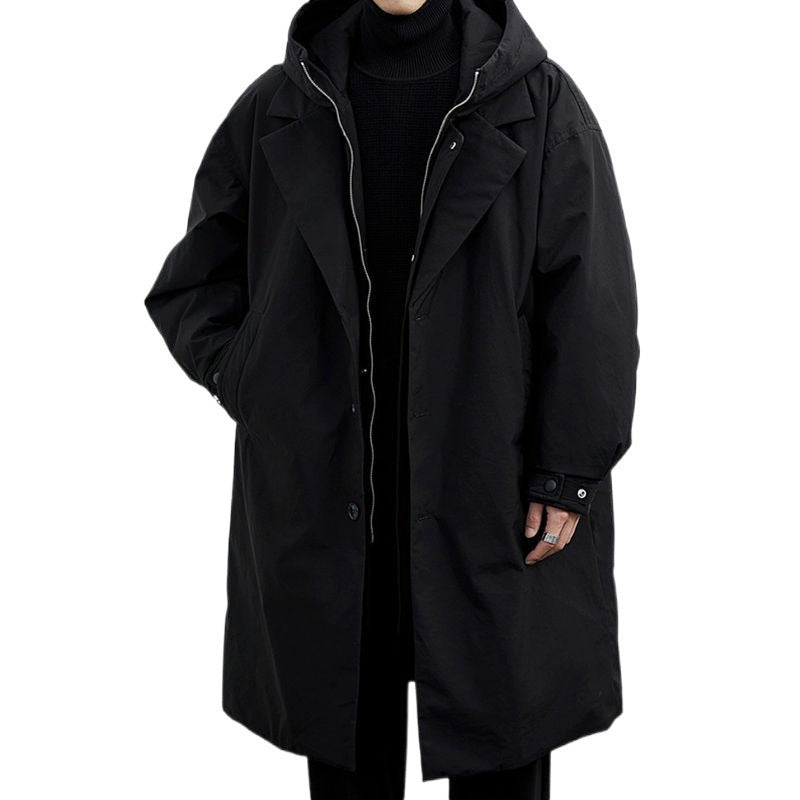 Men's Casual Mid-Length Faux Two-Piece Coat | Hooded Trench Jacket