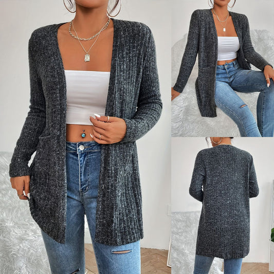 Long Sleeve Knit Sweater Coat with Pockets