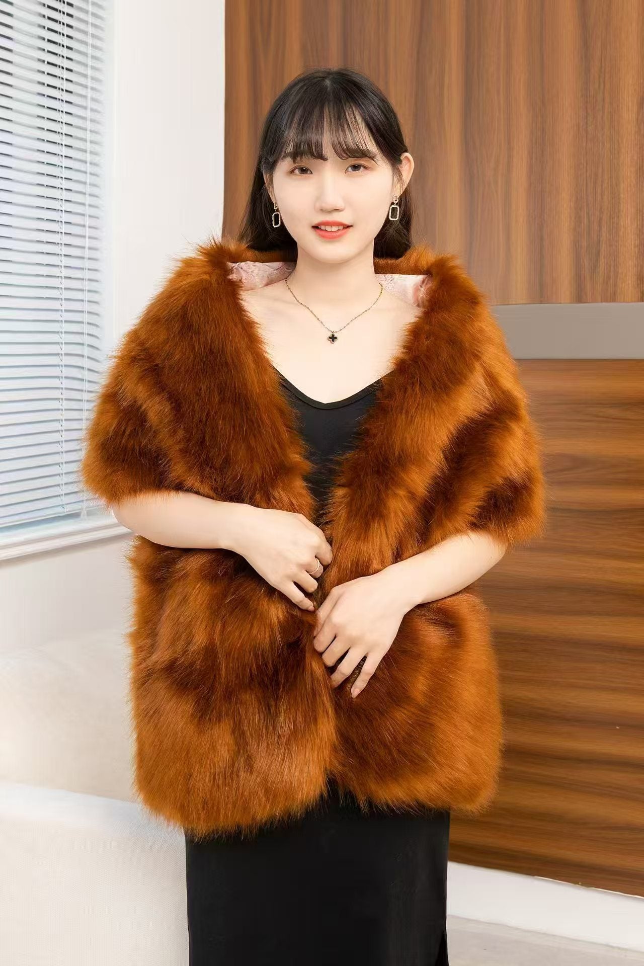 Women's Big Fur Collar Scarf Shawl Wrap