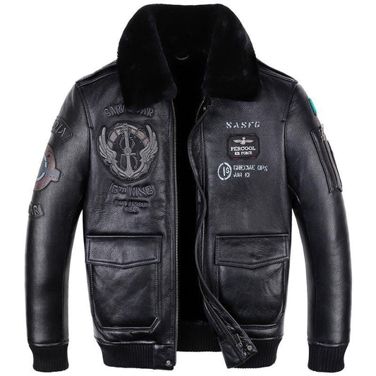 Men's Classic Leather Flight Suit Jacket | Aviator Bomber Style Outerwear