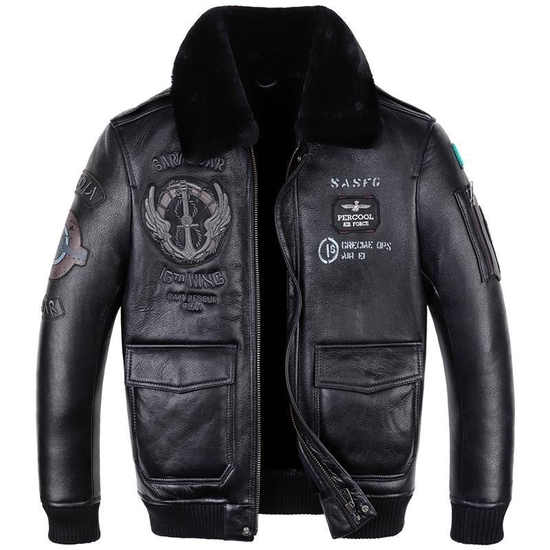 Men's Classic Leather Flight Suit Jacket | Aviator Bomber Style Outerwear