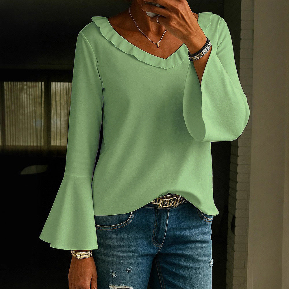 Casual Loose V-Neck Long Sleeve T-Shirt