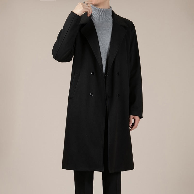 Stylish Korean Wool Coat for Men | Autumn/Winter Mid-Length Lapel Trench