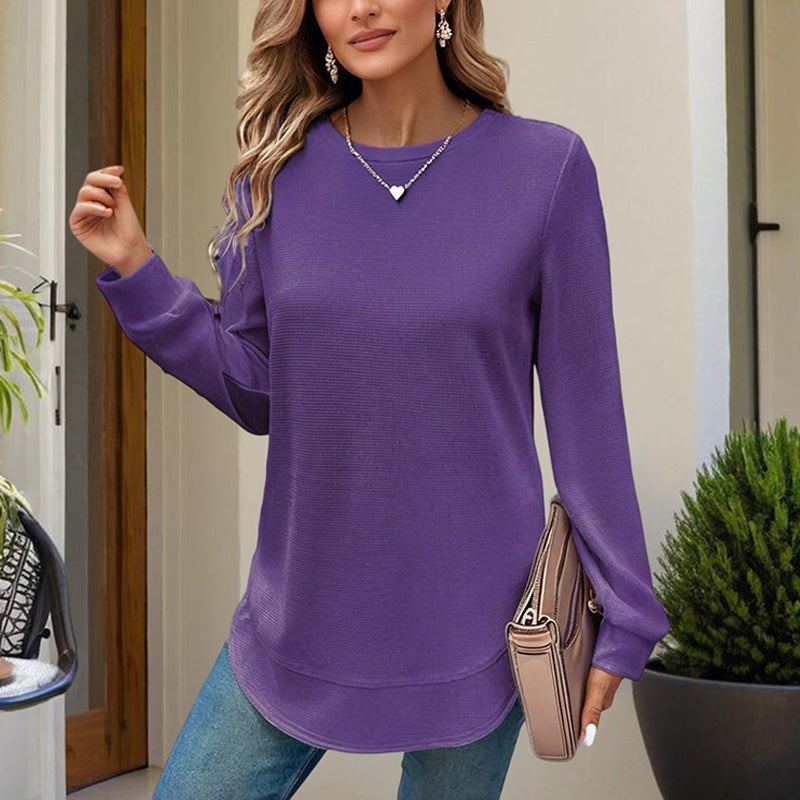Women's Elegant Solid Color Crewneck Pullover Sweatshirt