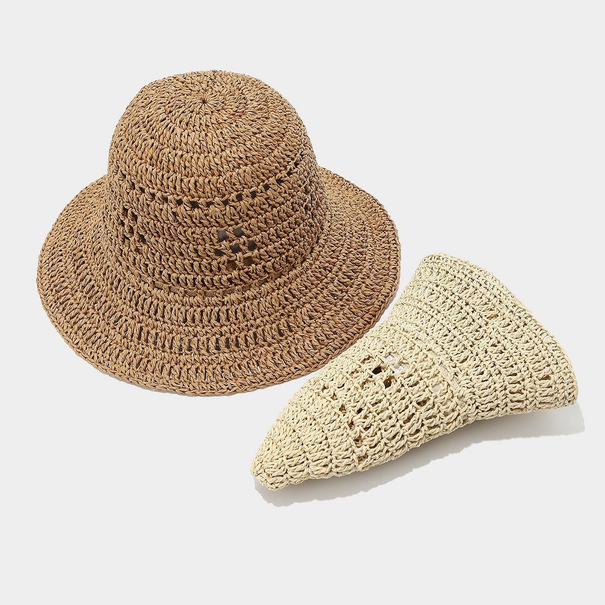 Breathable Crochet Straw Bucket Hat for Seaside Women