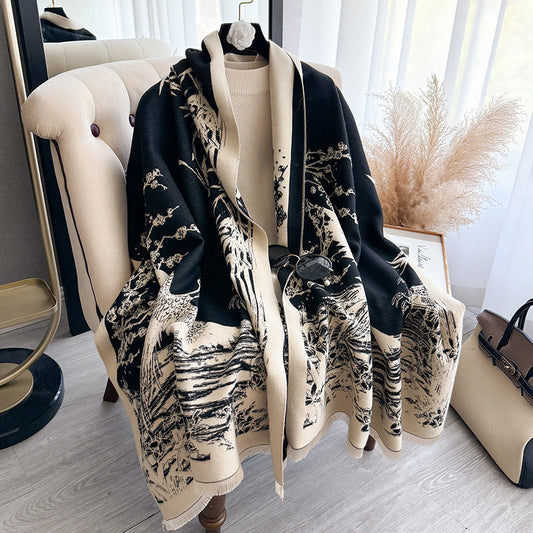 Elegant Ink Color Print Versatile Shawl