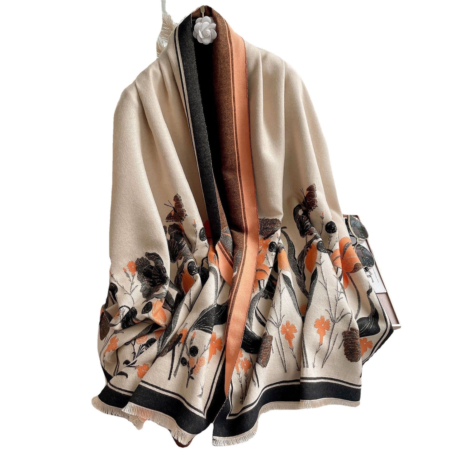 Winter Warm Cashmere Feel Floral Shawl & Wrap
