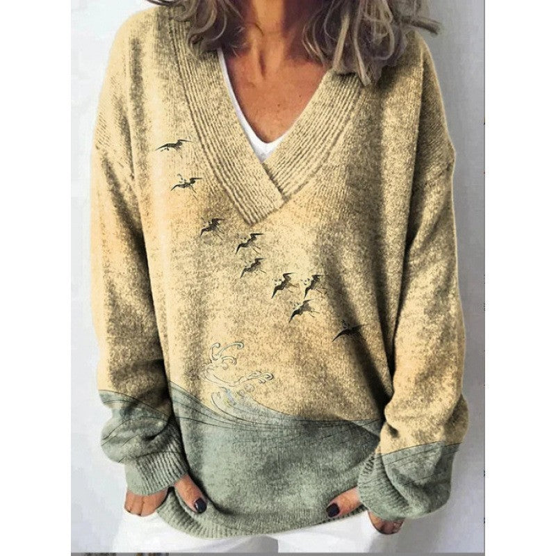 Women's 3D Digital Floral Print Long Sleeve Pullover