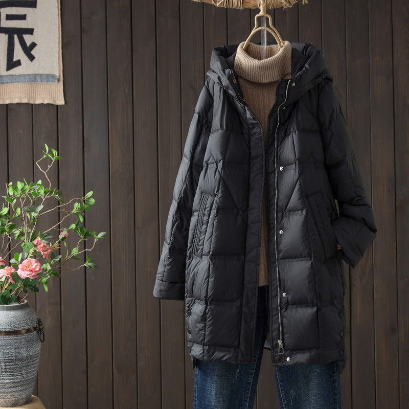 Lightweight Mid-Length Down Jacket with Hood