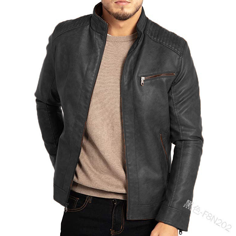 Men's Stand Collar Punk Biker Jacket | Faux Leather Polyester Shell