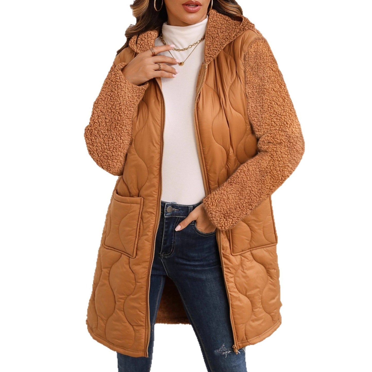 European Style Loose Plush Hooded Jacket