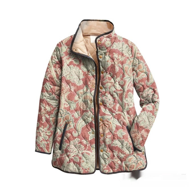 Printed Tuck Flower Cotton Coat