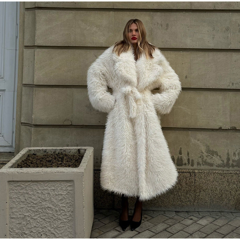 White Maxi Wool Blend Coat for Women