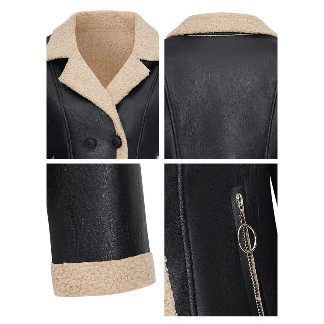 Women's Fleece Lined Faux Leather Coat