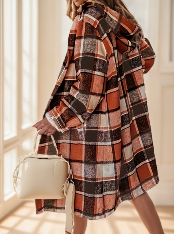 Plaid Hooded Jacket with Pocket Detail