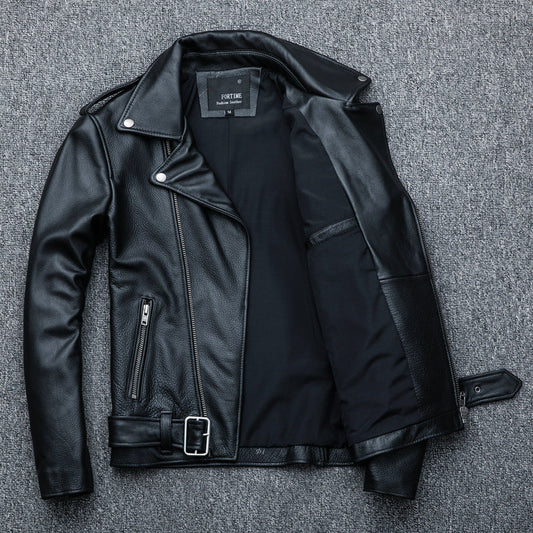 Men's Pure Cowhide Biker's Leather Jacket | Genuine Motorcycle Rider Coat