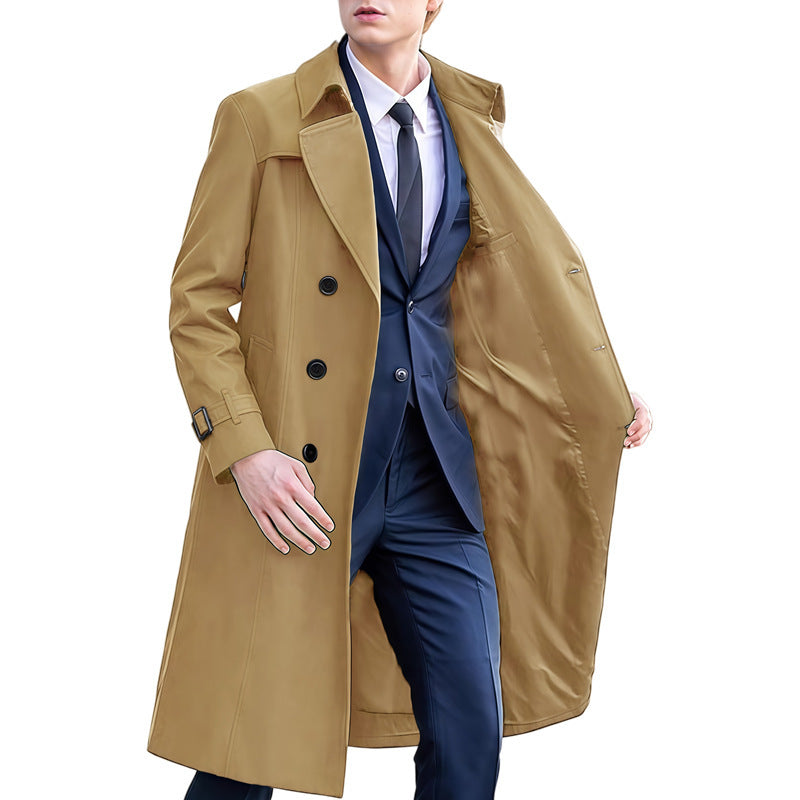 Men's Classic Solid Color Long Trench Coat | All-Weather Overcoat