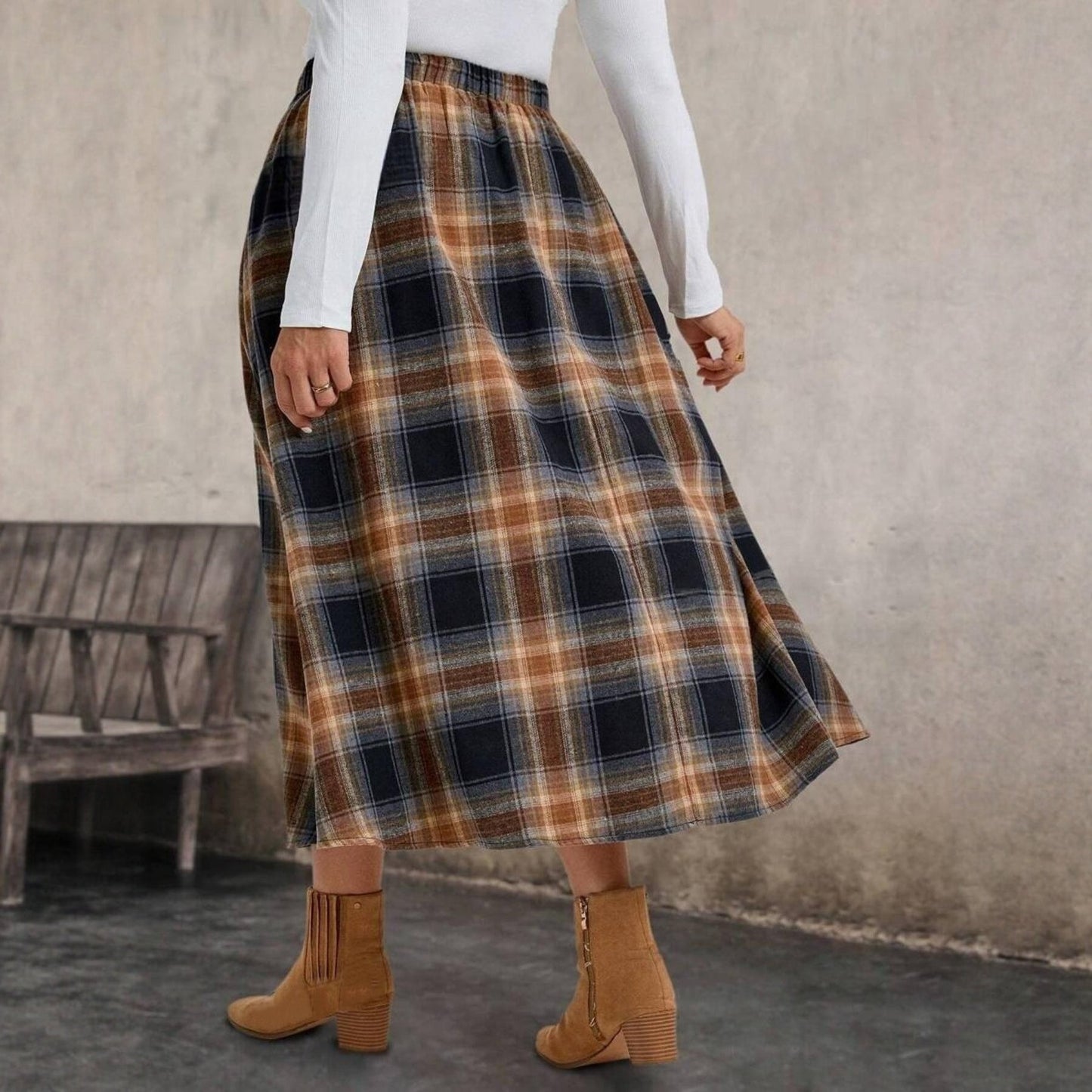 European/American Women's Flannel Plaid Skirt