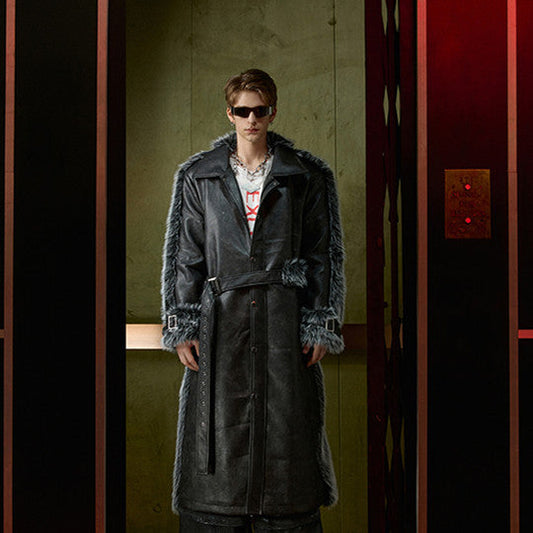 Men's Long Leather Wind Coat | Cotton Padded Thickened Thermal Outerwear