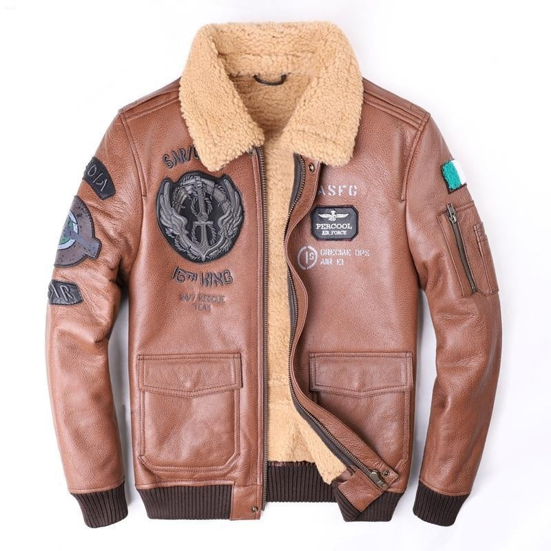Men's Classic Leather Flight Suit Jacket | Aviator Bomber Style Outerwear
