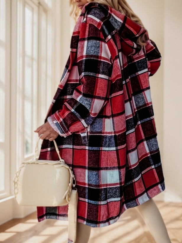 Plaid Hooded Jacket with Pocket Detail