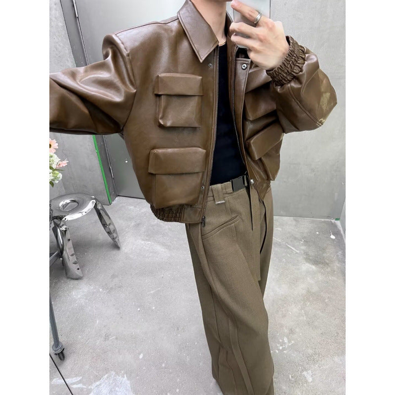 Korean Fashion Leisure Leather Jacket | Modern Cutting Design Outerwear