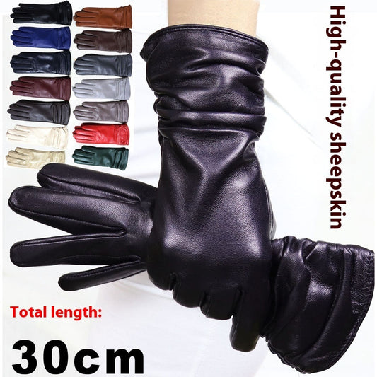 Luxury Long Women's Genuine Sheepskin Leather Gloves